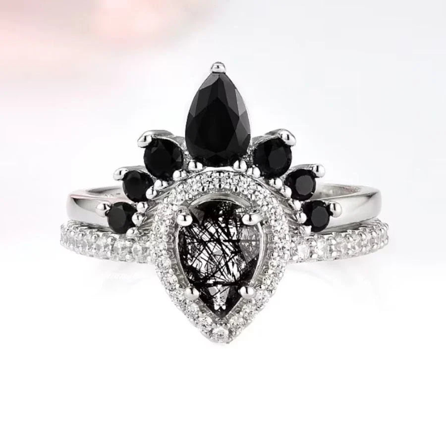 خاتم بحجر الكوارتز والعقيق الأسود